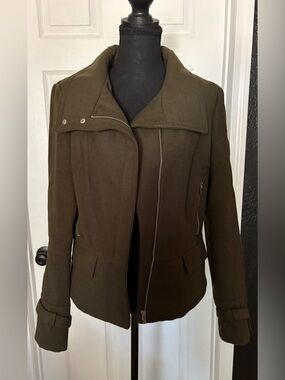 Express Olive Green Utility Jacket with Asymmetrical Zip